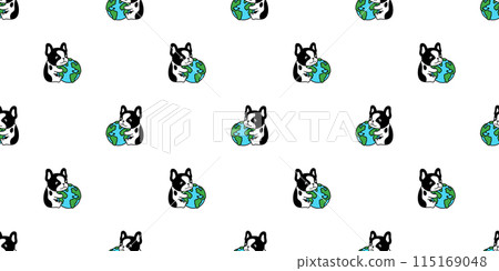 dog seamless pattern french bulldog globe earth vector cartoon puppy pet doodle tile background repeat wallpaper gift wrapping paper illustration scarf isolated 115169048