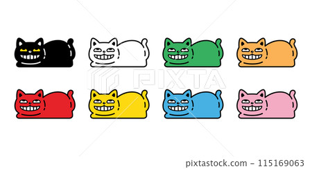 cat vector kitten smile face icon calico neko pet cartoon character colorful munchkin illustration symbol clip art isolated 115169063