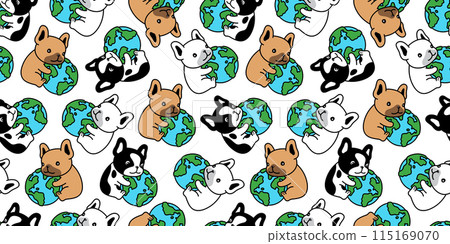 dog seamless pattern french bulldog globe earth vector cartoon puppy pet doodle tile background repeat wallpaper gift wrapping paper illustration 115169070