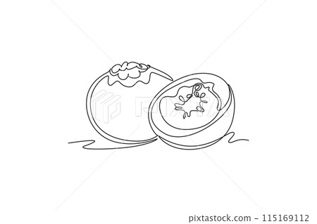 Continuous one line drawing of whole healthy organic blueberries for orchard logo identity. Fresh blue berry fruitage concept for fruit garden icon. Single line draw design vector graphic illustration Continuous one line drawing of whole healthy organic blueberries for orchard logo identity. Fresh blue berry fruitage concept for fruit garden icon. Single line draw design vector graphic illustration 115169112