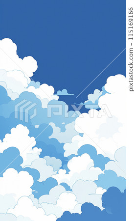 漂浮在簡單的藍天背景 AI 圖像上的可愛雲彩的插圖 漂浮在簡單的藍天背景 AI 圖像上的可愛雲彩的插圖 115169166