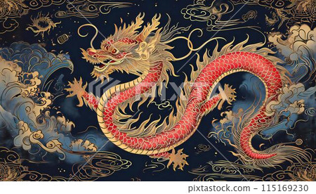 Dragon and Chinese pattern for decor, cover, banner or website 115169230