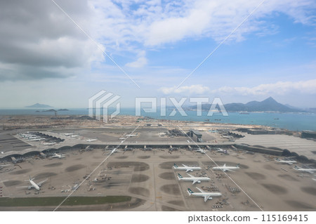 May 11 2024 the Runway and Planes at Airport, hong kong May 11 2024 the Runway and Planes at Airport, hong kong 115169415
