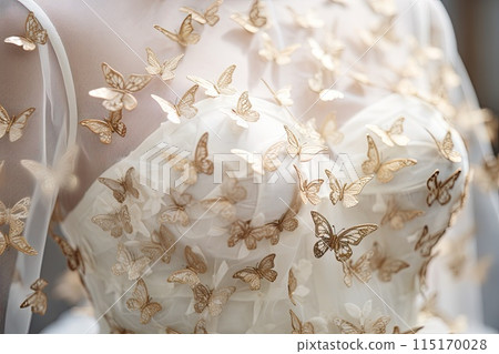 White Wedding Dress with Gold Butterfly Embroidery 115170028