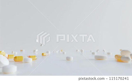 Image of pills on a white background, with space for text 115170241