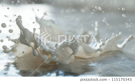 A drop of milk falls and spills on the floor 115170343