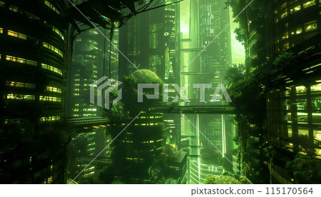 Symbiosis of technology and nature: The city of the future, where greenery reigns over concrete 115170564