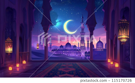 Traditional illustration of a Muslim city in cartoon style 115170726