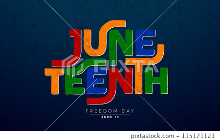 Juneteenth Freedom Day Design. African American June 19 Independence Day. Annual American Emancipation Holiday Vector Illustration with Colorful Typography Lettering and Blue Background for Banner Juneteenth Freedom Day Design. African American June 19 Independence Day. Annual American Emancipation Holiday Vector Illustration with Colorful Typography Lettering and Blue Background for Banner 115171121