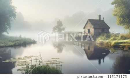 Morning mist lakeside 115171175
