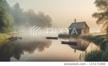 黎明時分，湖邊有霧 115171800