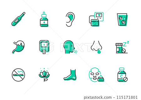 Medicine and health care - set of line design style icons 115171801