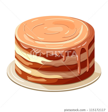 A buttercream cake with caramel glaze. Illustration on a white background 115172117