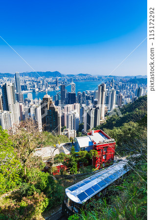 Hong Kong Peak Tram and Victoria Harbour 115172292