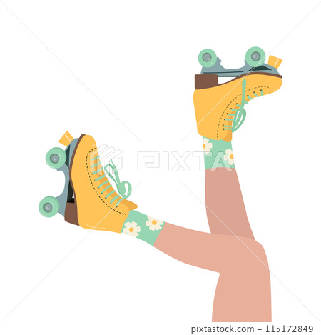 Cool cartoon illustration with roller skates. y2k, 2000s aesthetic, retro nostalgia 115172849