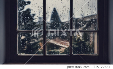雨天窗戶上的水滴 雨天窗戶上的水滴 115172887