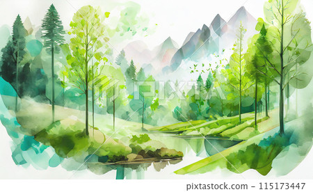 清新的綠色森林水彩風格 115173447