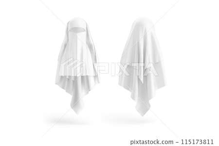 Blank white female niqab mockup, front and back view Blank white female niqab mockup, front and back view 115173811