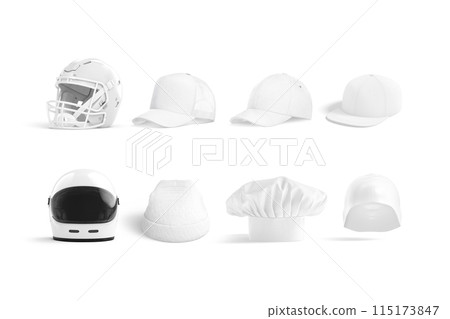 Blank white hat mockup, different types, front and side views 115173847