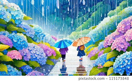 Watercolor painting of a fresh green forest 115173848