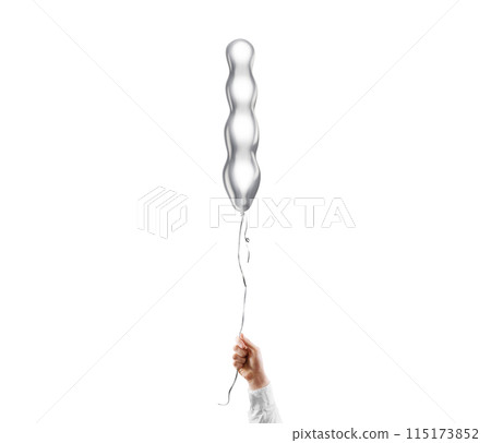 Hand holding blank silver knobby balloon mockup, isolated Hand holding blank silver knobby balloon mockup, isolated 115173852