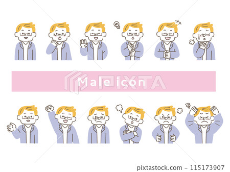 Office casual men's facial expression illustration set 115173907