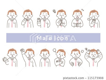 Facial expression illustration set of a man wearing a tie 115173908