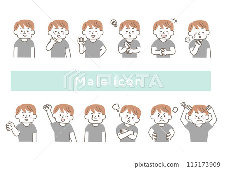 Facial expression illustration set of a man in a black T-shirt 115173909