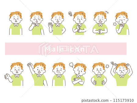 Facial expression illustration set of a man wearing a polo shirt 115173910