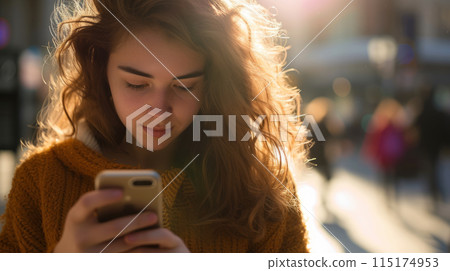 Laughing teenagers chatting at a table in a cafe. 115174953