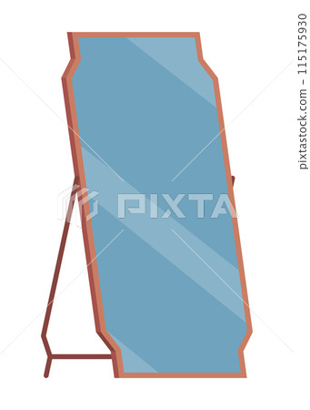 Home floor mirror icon with metal frame furniture. Hallway, bedroom interior design element. Full-length dressing room decor. Illustration isolated on white 115175930