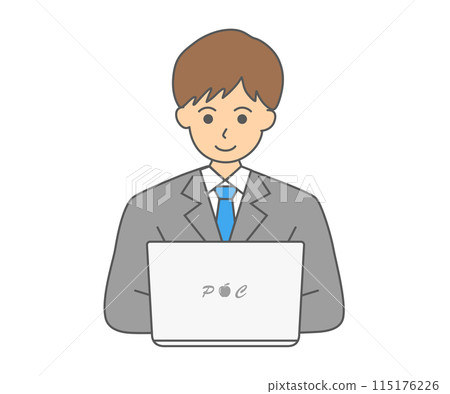 Illustration material of a male businessman in a suit using a laptop 115176226