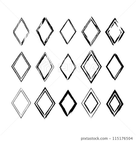 Frame rhombus texture element, outline border grunge shape icon, decorative doodle for design in vector illustration 115176504