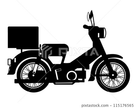 Black and white silhouette of a motorcycle with a rear box 115176565