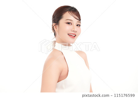 Beautiful young asian woman with clean fresh skin on white background, Face care, Facial treatment, Cosmetology, beauty and spa, Asian women portrait. Beautiful young asian woman with clean fresh skin on white background, Face care, Facial treatment, Cosmetology, beauty and spa, Asian women portrait. 115176599