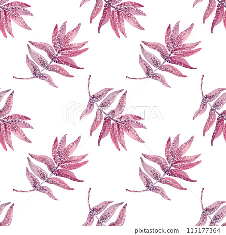 Autumn leaves. Falling rowan leaves. Vintage fall pattern, great design for any purpose. Watercolor illustration. Botanical background 115177364