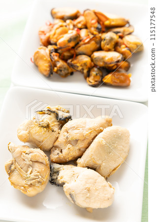 Delicious smoked mussels and oysters Delicious smoked mussels and oysters 115177548