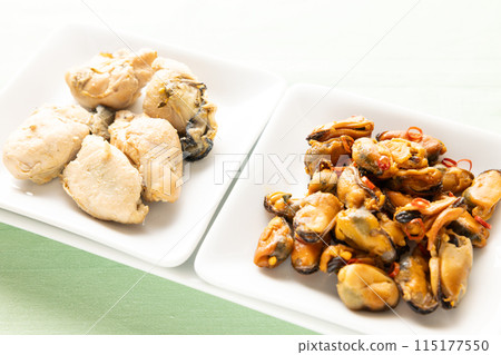 Delicious smoked mussels and oysters Delicious smoked mussels and oysters 115177550