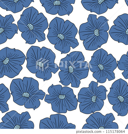 Blue petunia flat design seamless pattern  115178064