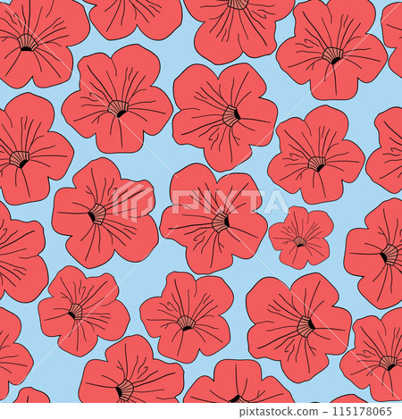 Seamless pattern flat design petunia red colour 115178065