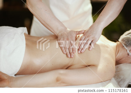 Medical massage therapist in spa salon do massage therapy 115178161