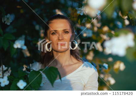 Portrait of trendy woman in white shirt 115178420