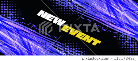 Abstract and Vibrant Sports Background with Purple Brush and Halftone Effect. Grunge Brushstroke Element for Poster or Banner Design 115178452