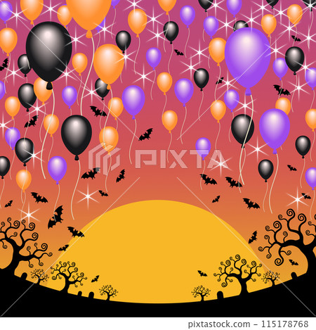 Halloween illustration material background: flying balloons and sunset (1_5) 115178768
