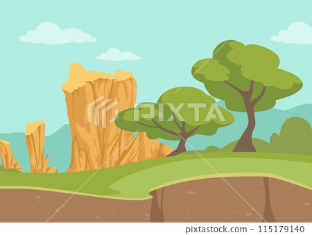 Tree background cartoon landscape with mountain hills and trees 115179140