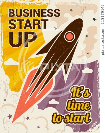 Startup poster business concept placard with rocket launchers. vector template with place for text 115179142