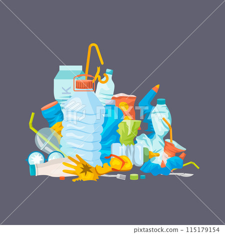 Waste recycling hills of garbage pictures in cartoon style 115179154