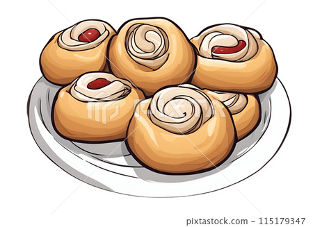 Illustration of raspberry Czech Kolache plate, celebrating berry season, AI Generated 115179347