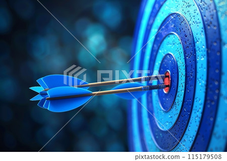 A series of blue targets with arrows successfully hitting the bullseye on the first one, illustrating achievement 115179508