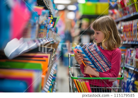 Children preparing for school, Buying school supplies, 115179585